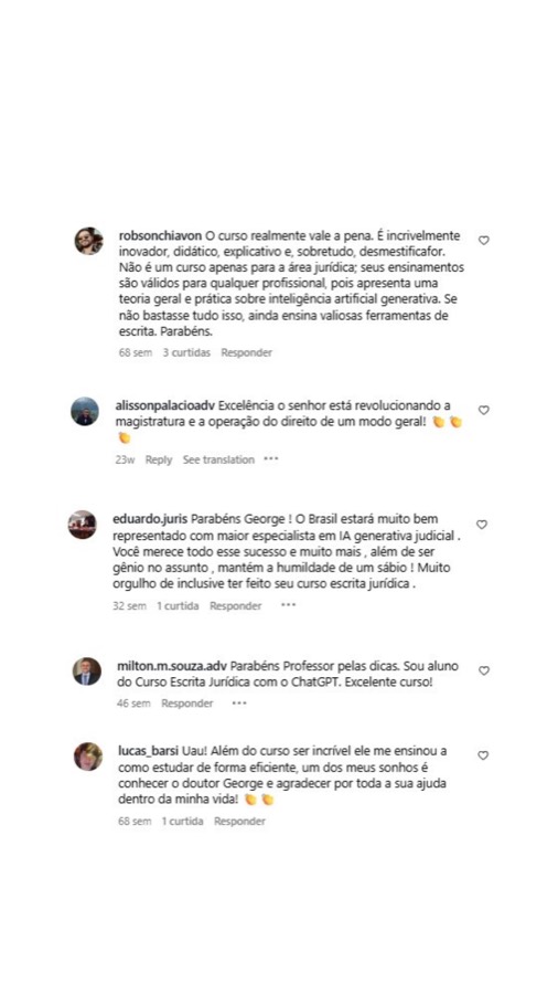 Mensagens de alunos sobre as formações
