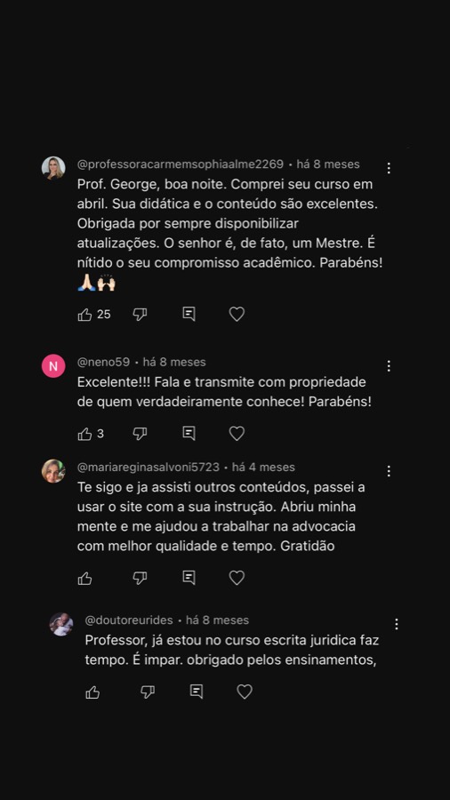 Mensagens de alunos sobre as formações