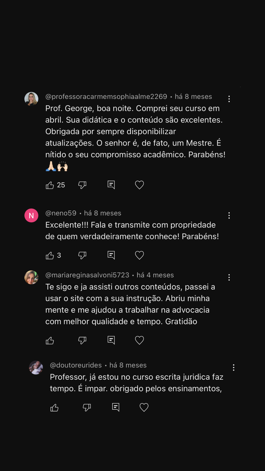 Comentário real capturado do YouTube