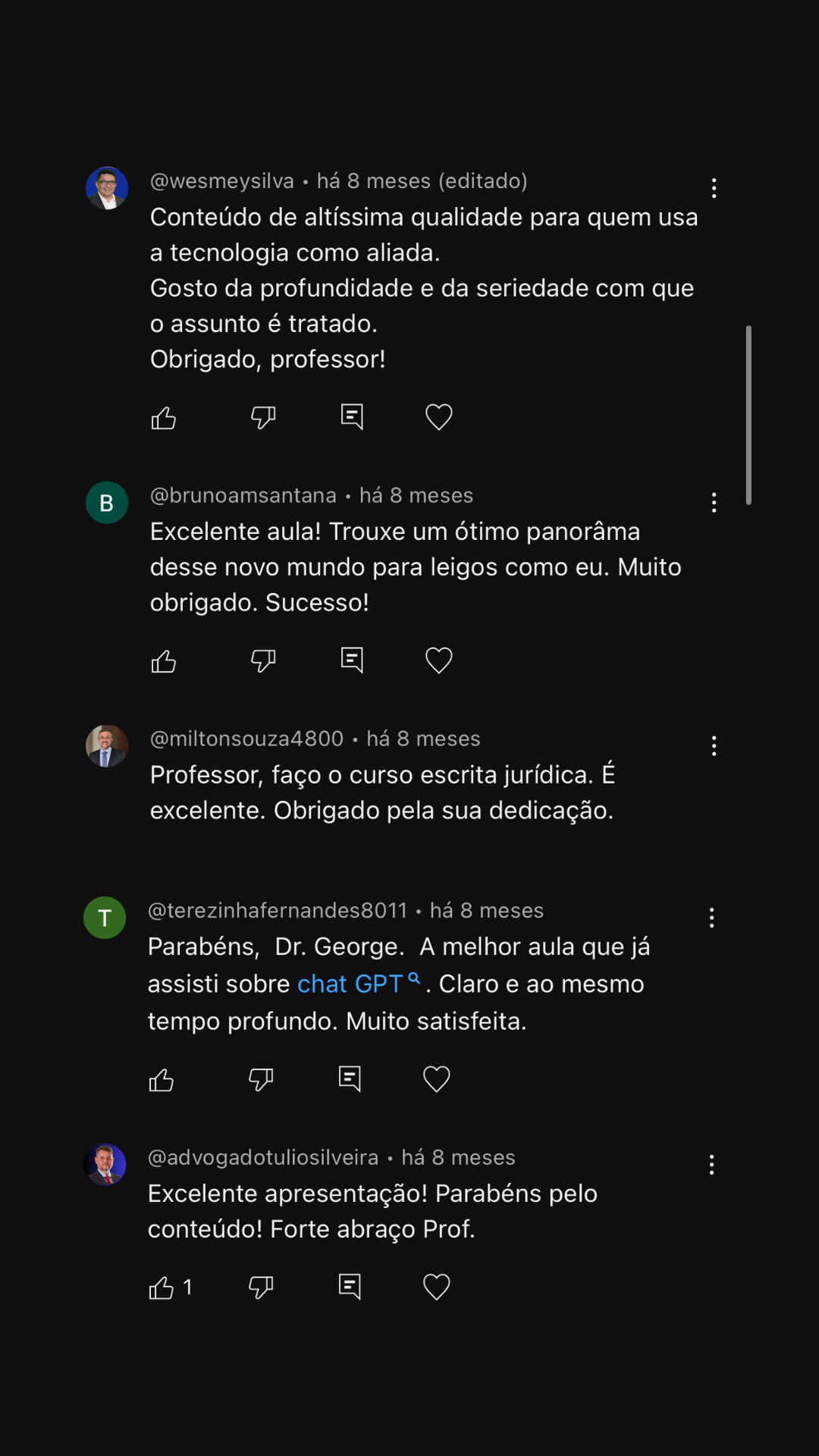 Comentário real capturado do YouTube